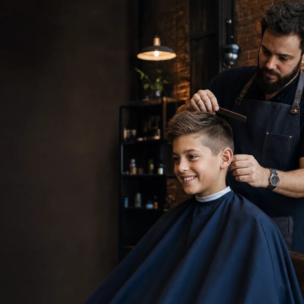 Boy receiving a haircut
