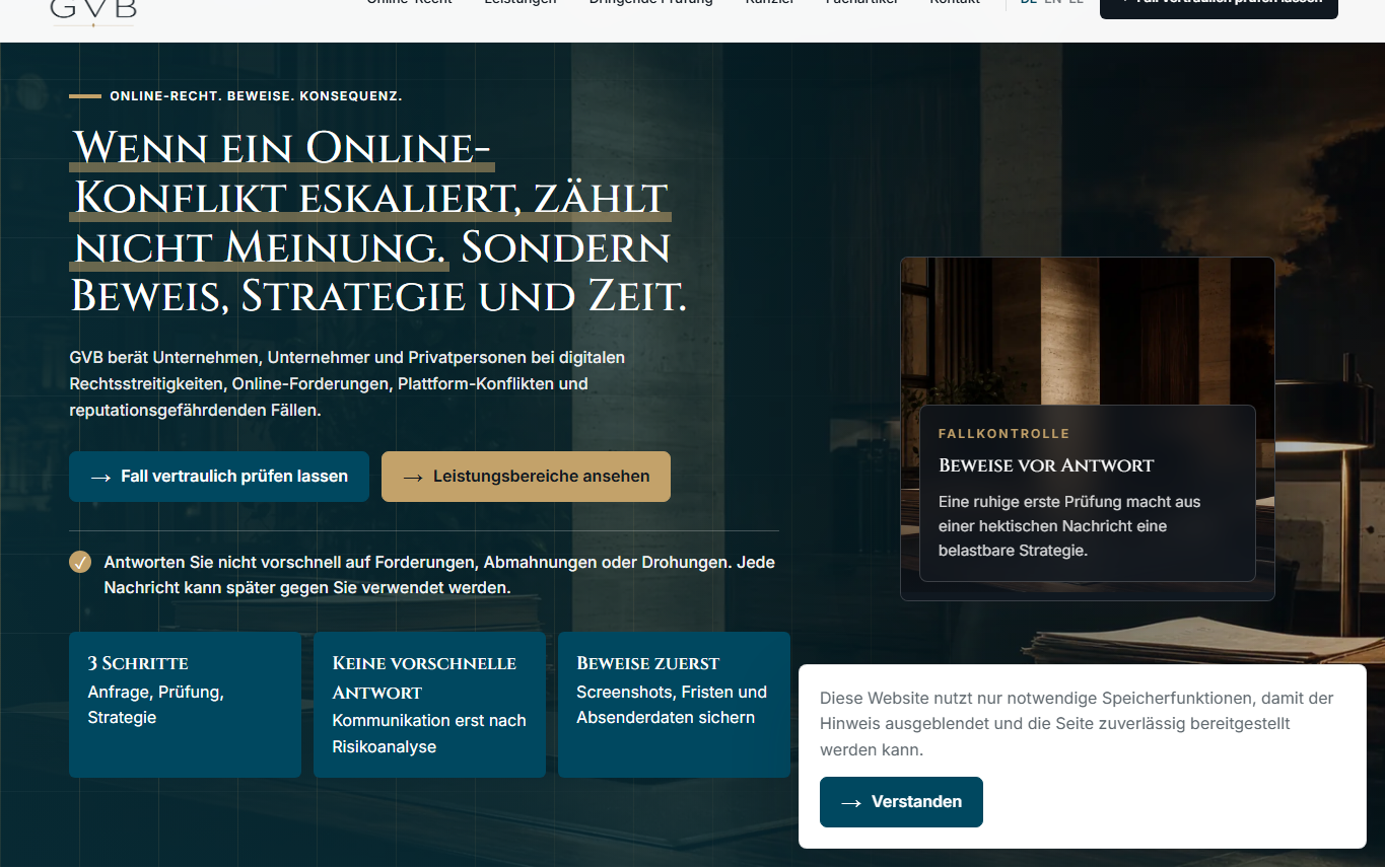 Kanzlei & vertrauliche Anfragen Start