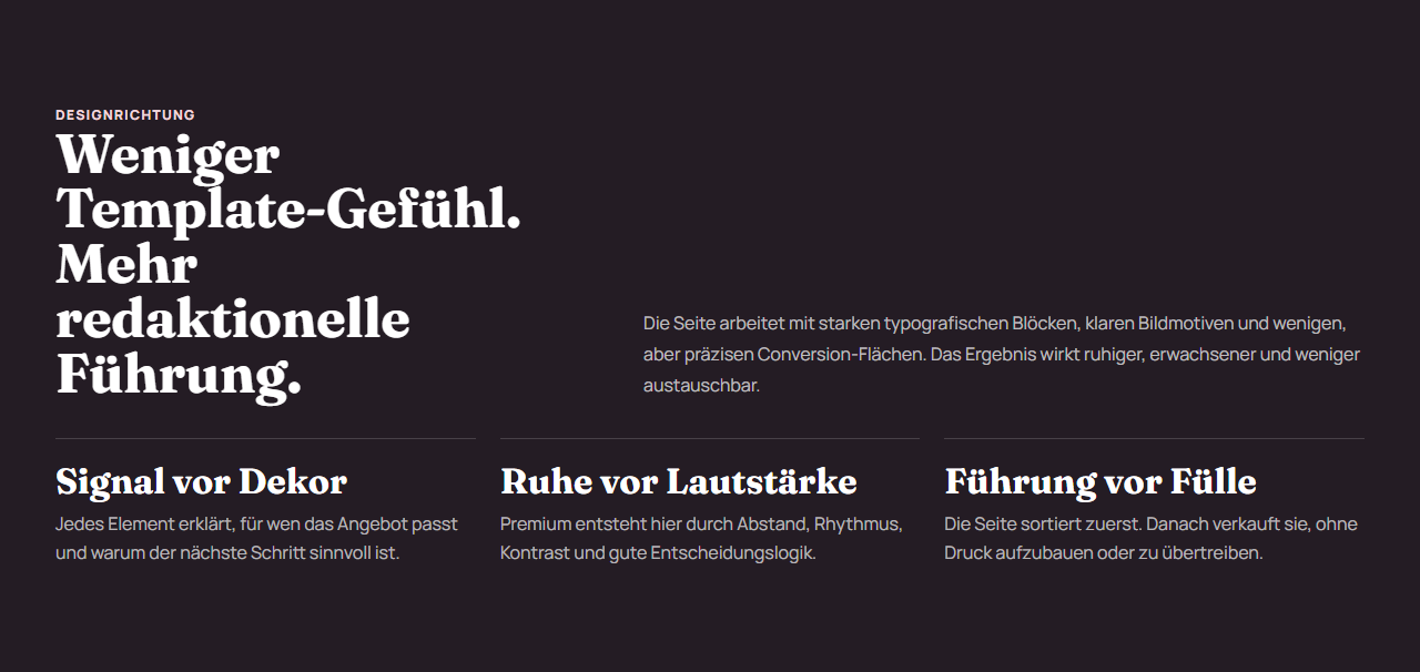 Vorschau: Haltung / Designrichtung in Version 02 - Editorial & kontrastreich
